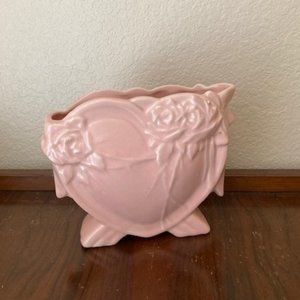 McCoy Pink Heart Shaped Vase with Roses, 1940’s